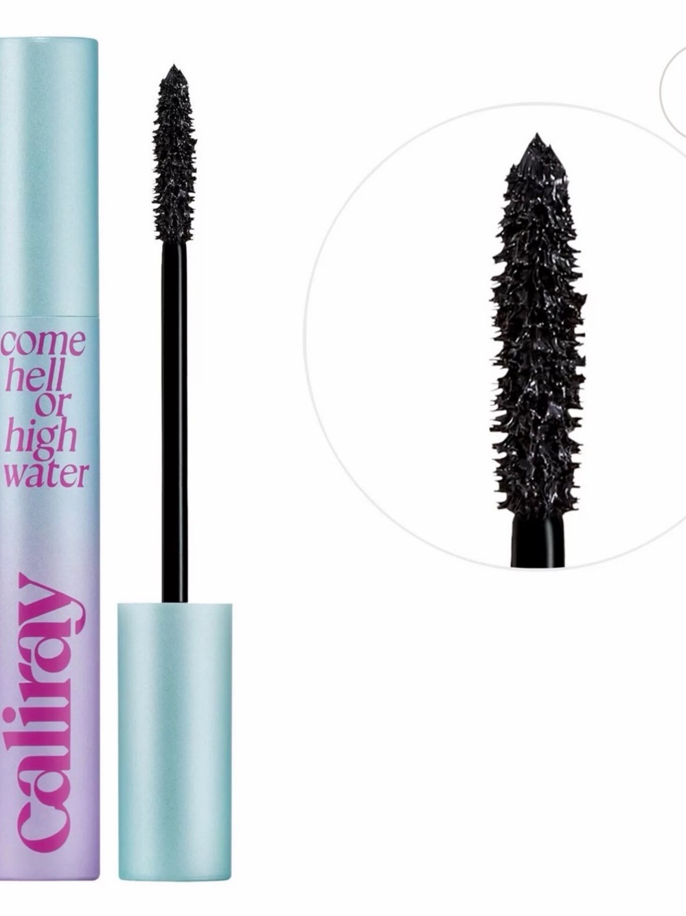 Caliray Come Hell or High Water Mascara — Black with Teal Tube and Pink Logo